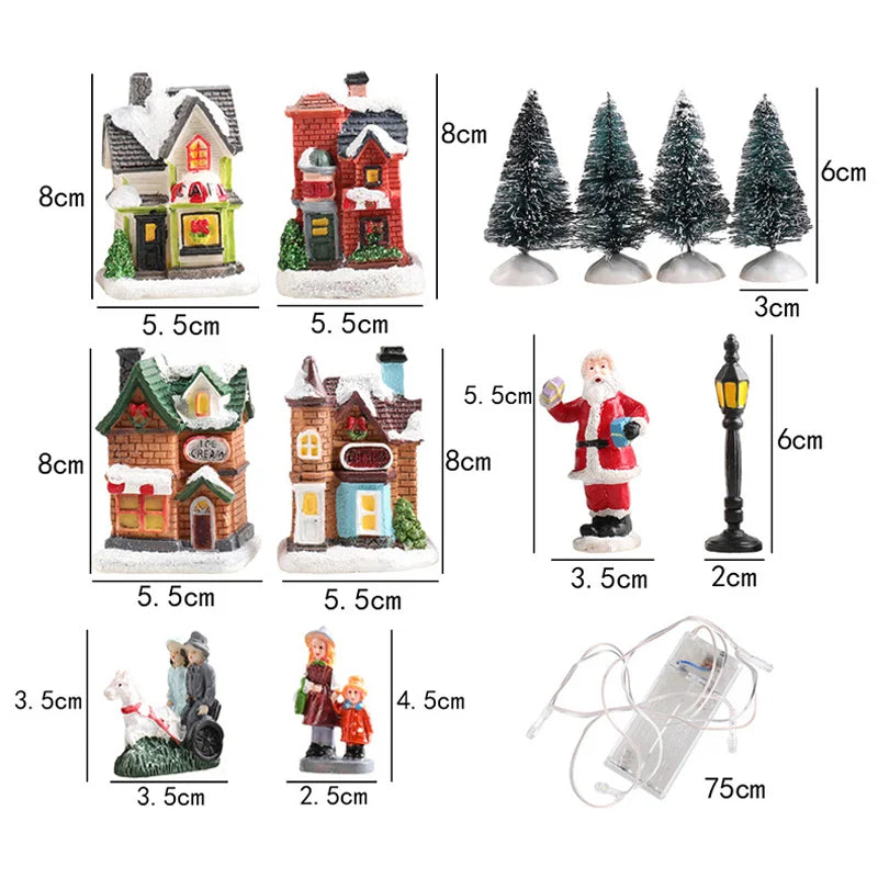 LED Christmas Village Set – Resin Santa House Ornaments