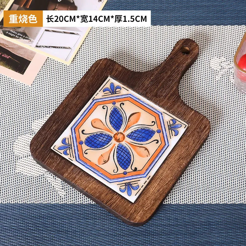Floral Wooden Trivet – Heat-Resistant Vintage Kitchen Table Mat