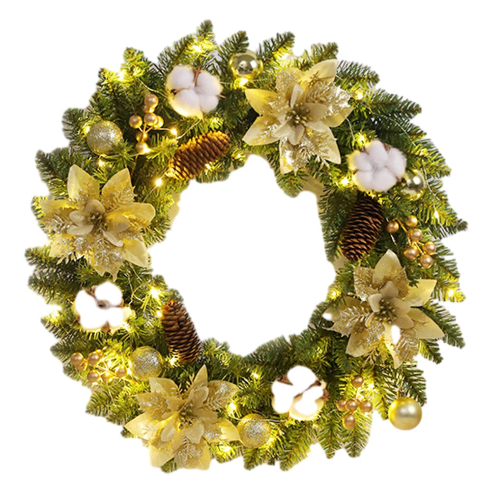 40cm Light-Up Christmas Wreath – Artificial Spruce with Pinecones & Red Berries