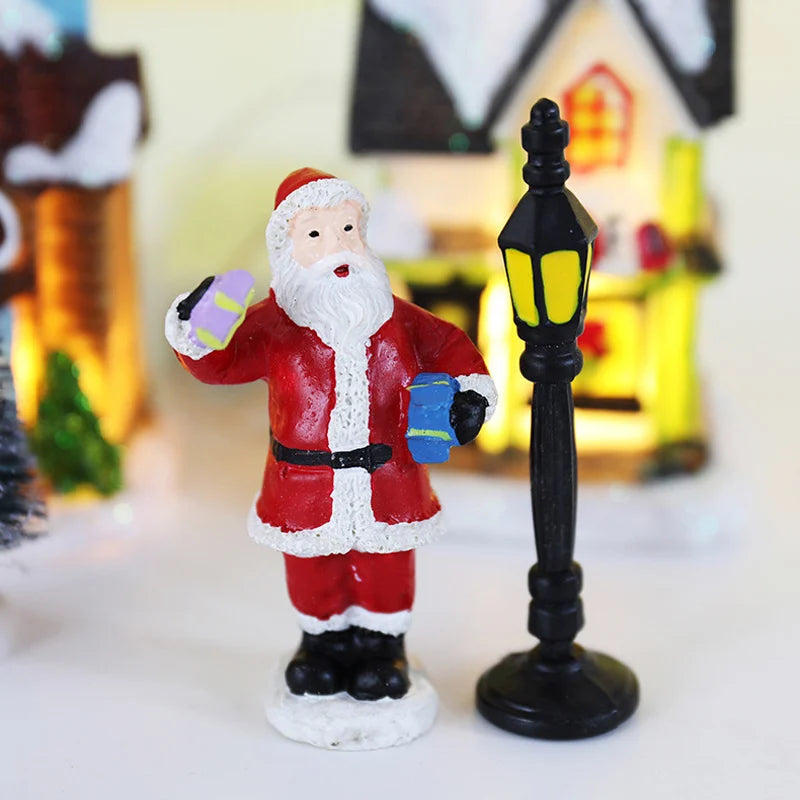 LED Christmas Village Set – Resin Santa House Ornaments