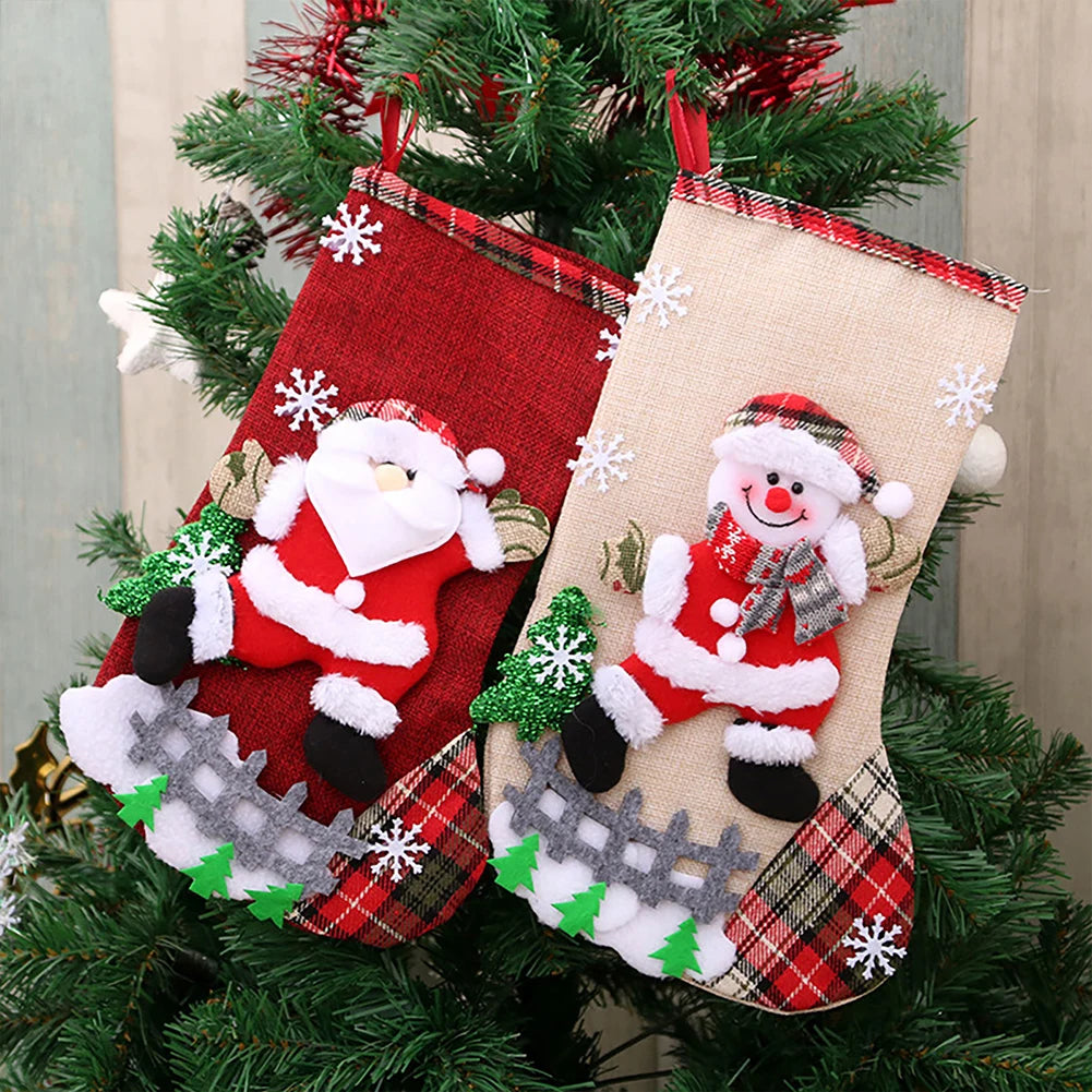 Christmas Stockings Set – 12/4PCS Large Gift Bags with Santa, Snowman, Bear & Elk Designs