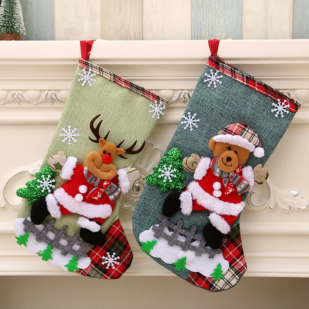 Christmas Stockings Set – 12/4PCS Large Gift Bags with Santa, Snowman, Bear & Elk Designs