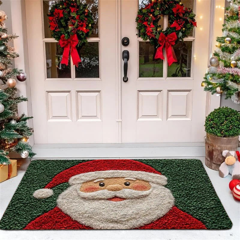 Christmas Door Mat – Santa & Gingerbread Design Holiday Welcome Rug