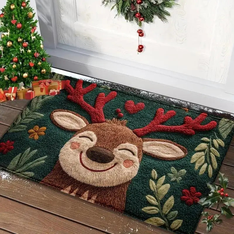 Christmas Door Mat – Santa & Gingerbread Design Holiday Welcome Rug