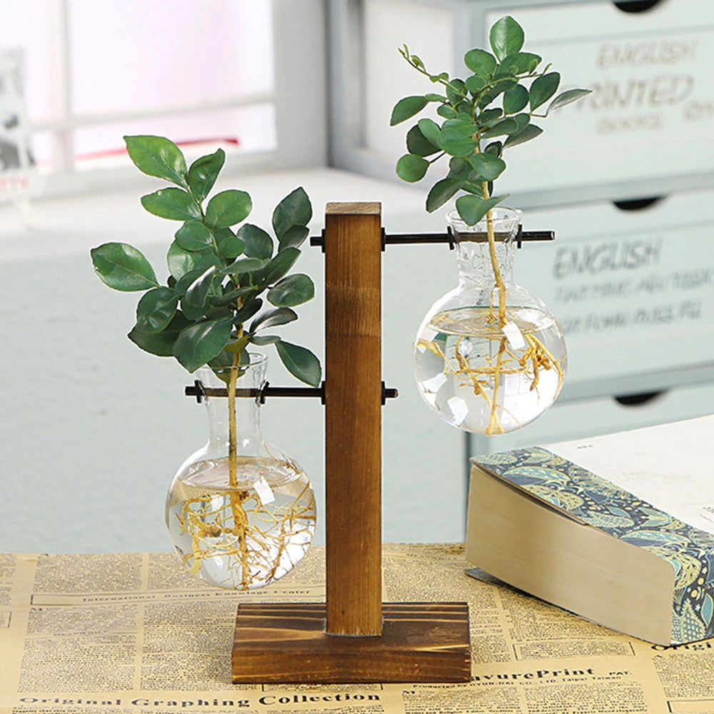 Glass Bulb Planter with Wooden Stand – Minimal Hydroponic Vase