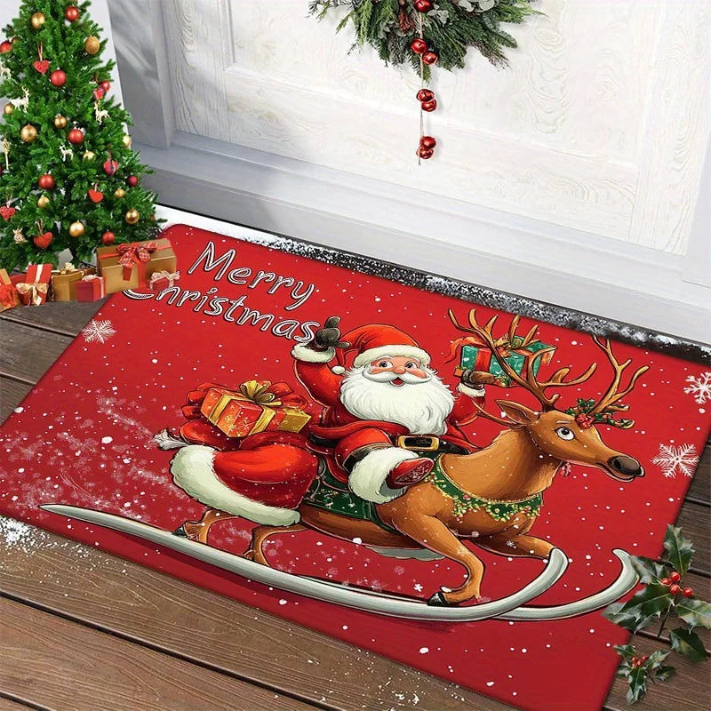 Christmas Door Mat – Santa & Gingerbread Design Holiday Welcome Rug