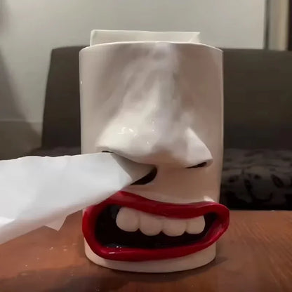 Funny Face Tissue Box – Handmade Resin Nose Tissue Holder for Home Decor