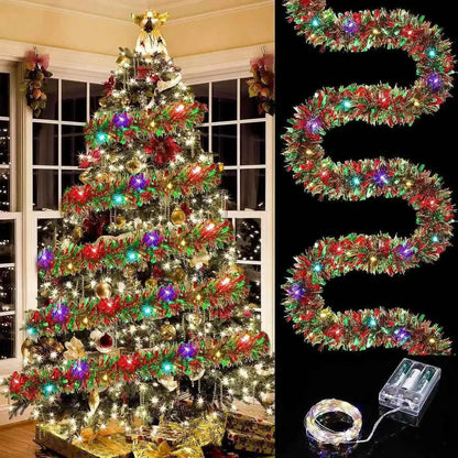 1Pc LED Christmas Tinsel Garland – Metallic Shiny Tree & Home Hanging Decoration