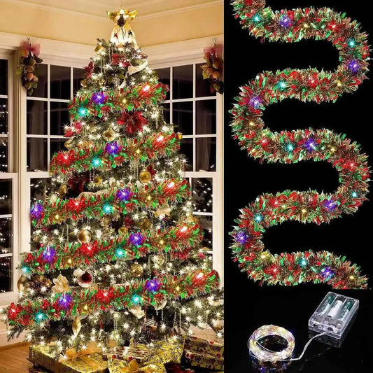 1Pc LED Christmas Tinsel Garland – Metallic Shiny Tree & Home Hanging Decoration