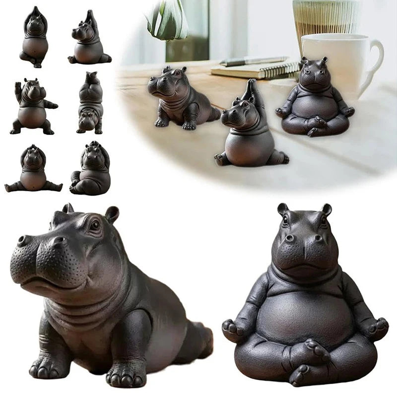 Yoga Hippo Statue – Handcrafted Resin Figurine