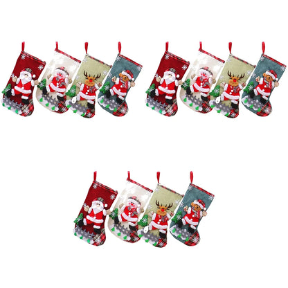 Christmas Stockings Set – 12/4PCS Large Gift Bags with Santa, Snowman, Bear & Elk Designs