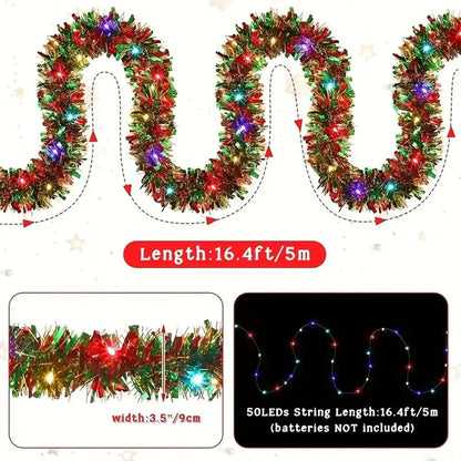 1Pc LED Christmas Tinsel Garland – Metallic Shiny Tree & Home Hanging Decoration