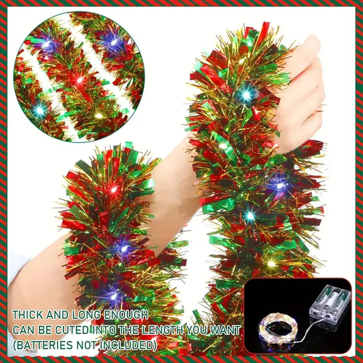 1Pc LED Christmas Tinsel Garland – Metallic Shiny Tree & Home Hanging Decoration