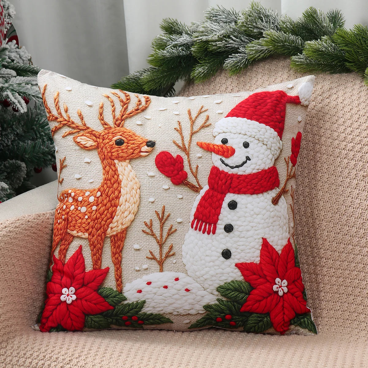Merry Christmas Cushion Cover Set – 4 Pcs Festive Pillow Cases for Home Decor