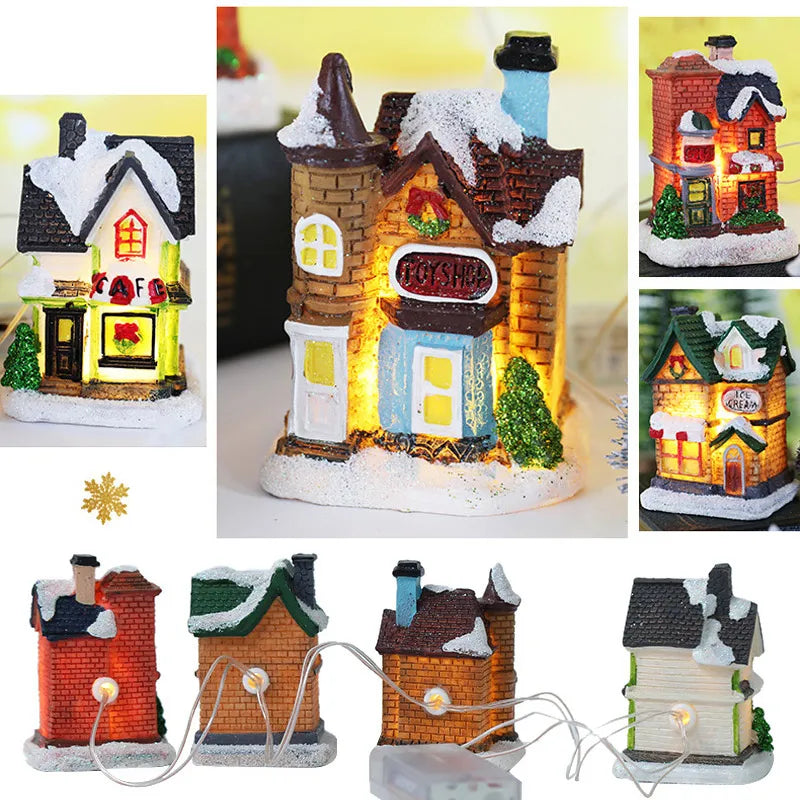 LED Christmas Village Set – Resin Santa House Ornaments