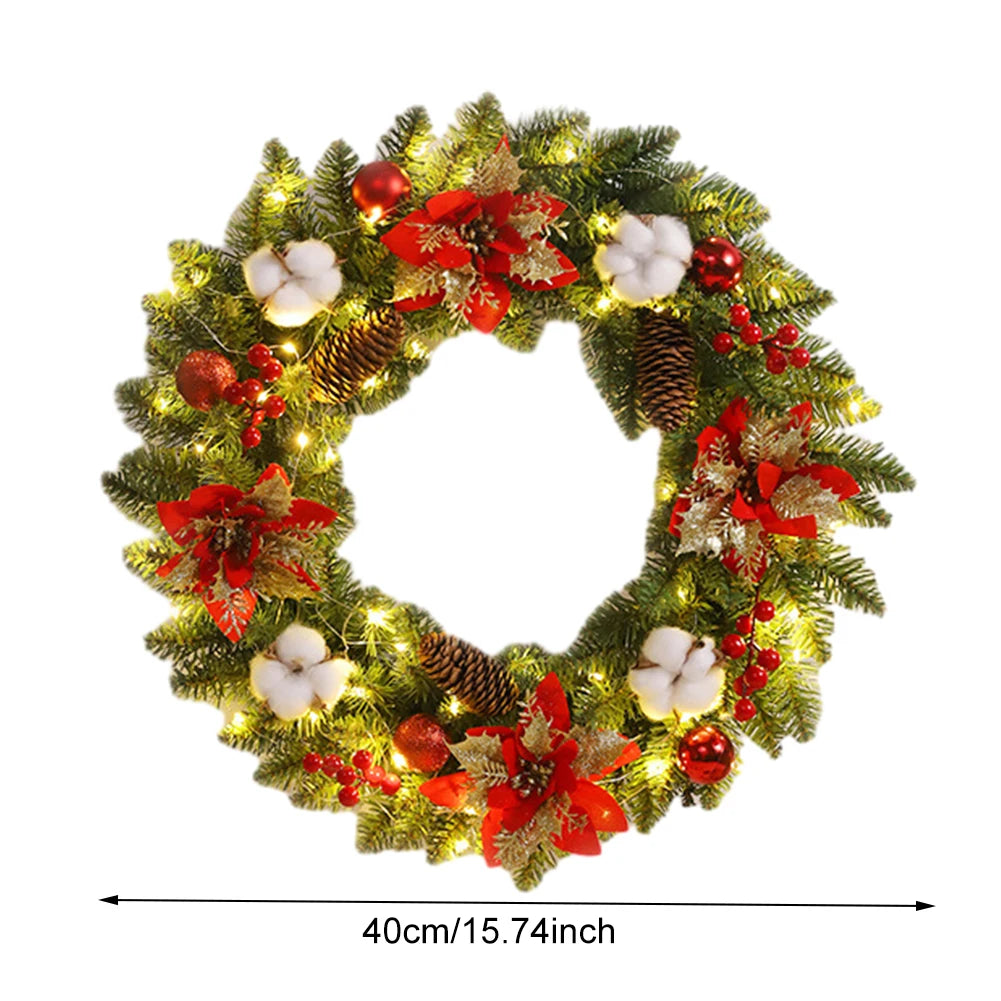 40cm Light-Up Christmas Wreath – Artificial Spruce with Pinecones & Red Berries