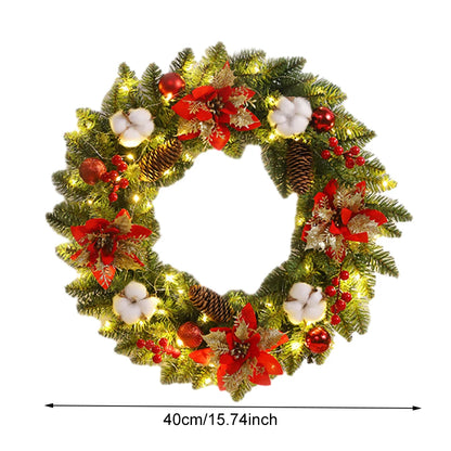 40cm Light-Up Christmas Wreath – Artificial Spruce with Pinecones & Red Berries