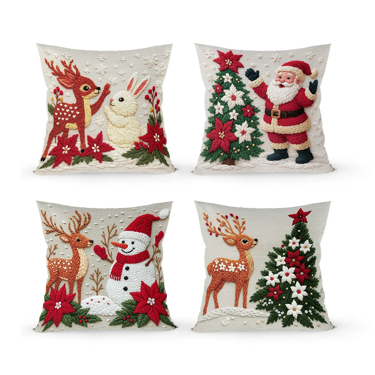 Merry Christmas Cushion Cover Set – 4 Pcs Festive Pillow Cases for Home Decor