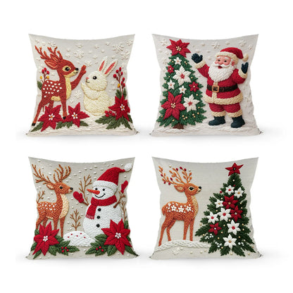 Merry Christmas Cushion Cover Set – 4 Pcs Festive Pillow Cases for Home Decor