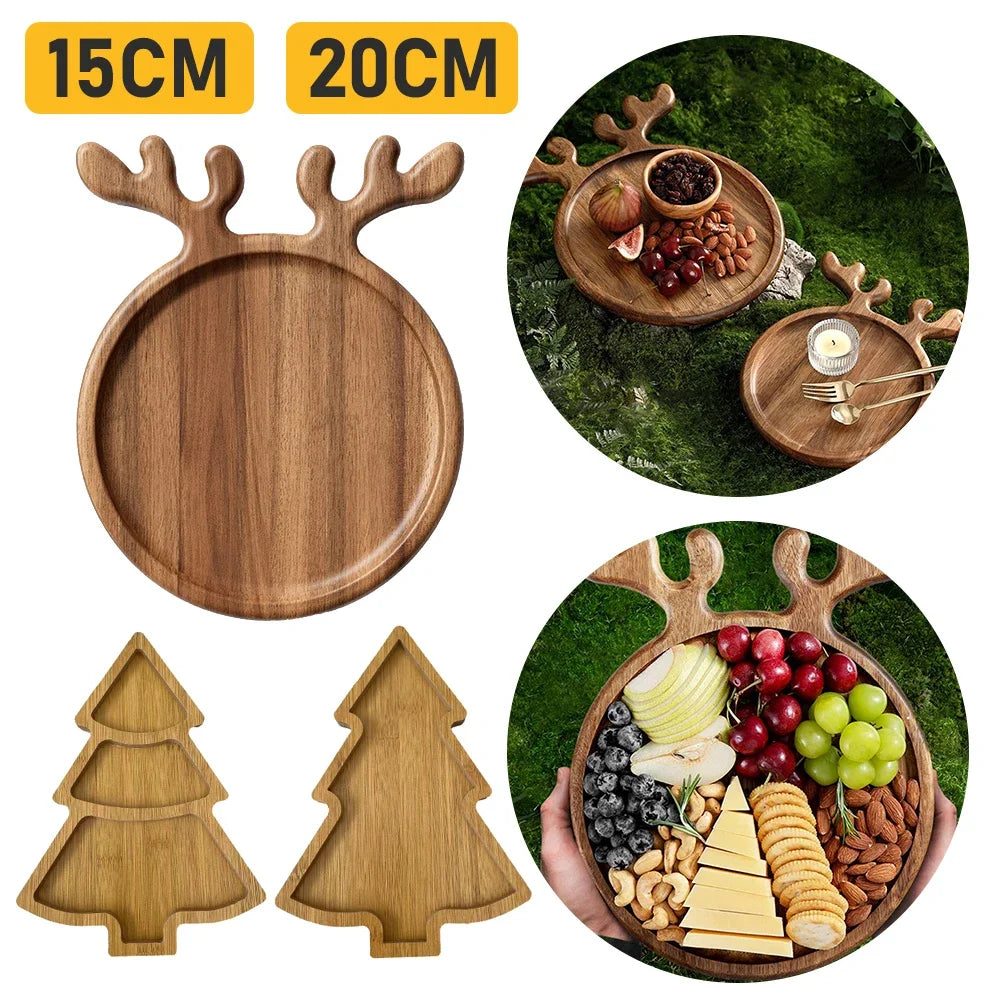 Christmas Tree Serving Tray – Wooden Elk & Tree Snack Plate