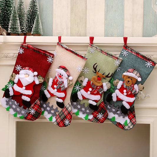 Christmas Stockings Set – 12/4PCS Large Gift Bags with Santa, Snowman, Bear & Elk Designs