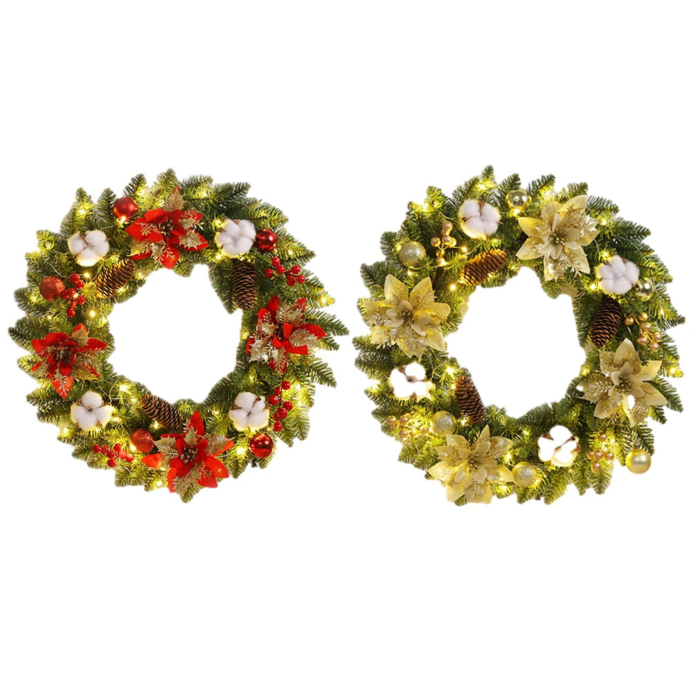 40cm Light-Up Christmas Wreath – Artificial Spruce with Pinecones & Red Berries