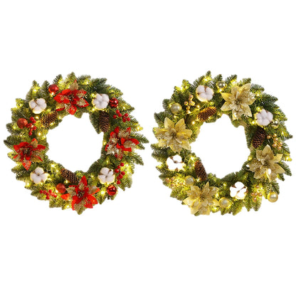 40cm Light-Up Christmas Wreath – Artificial Spruce with Pinecones & Red Berries