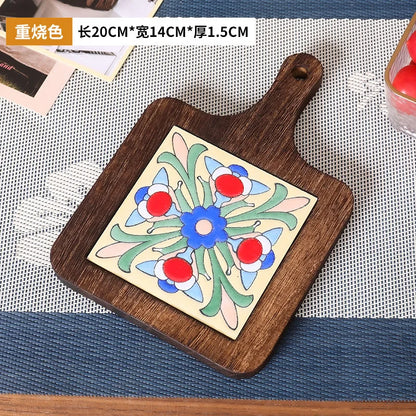 Floral Wooden Trivet – Heat-Resistant Vintage Kitchen Table Mat