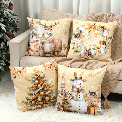 Merry Christmas Cushion Cover Set – 4 Pcs Festive Pillow Cases for Home Decor