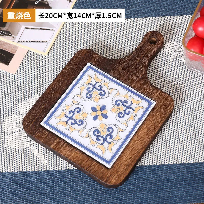 Floral Wooden Trivet – Heat-Resistant Vintage Kitchen Table Mat