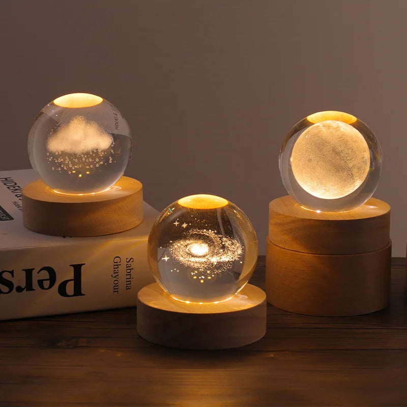 Crystal Moon Globe Lamp – Aesthetic Glass Galaxy Night Light