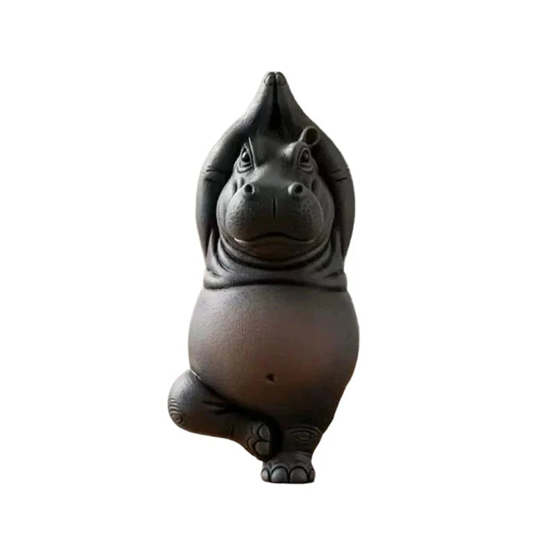 Yoga Hippo Statue – Handcrafted Resin Figurine