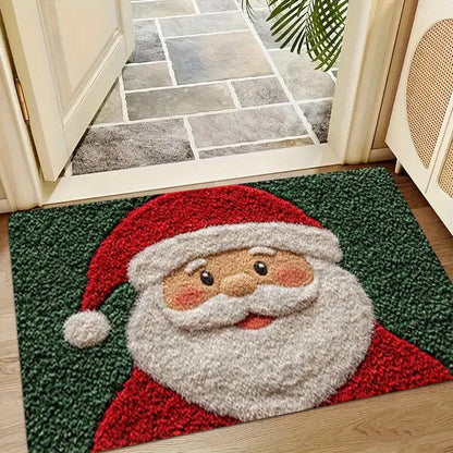 Christmas Door Mat – Santa & Gingerbread Design Holiday Welcome Rug