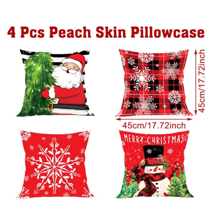 Merry Christmas Cushion Cover Set – 4 Pcs Festive Pillow Cases for Home Decor