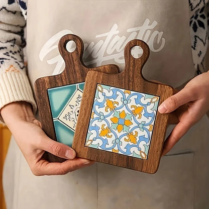 Floral Wooden Trivet – Heat-Resistant Vintage Kitchen Table Mat
