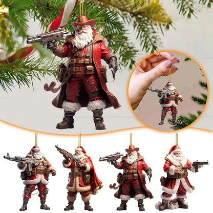 Cool Santa Acrylic Ornament – Modern 2D Christmas Tree & Home Decoration