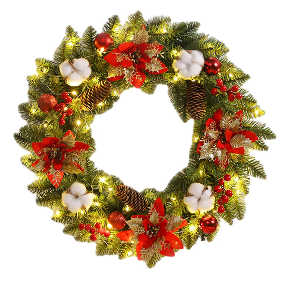 40cm Light-Up Christmas Wreath – Artificial Spruce with Pinecones & Red Berries