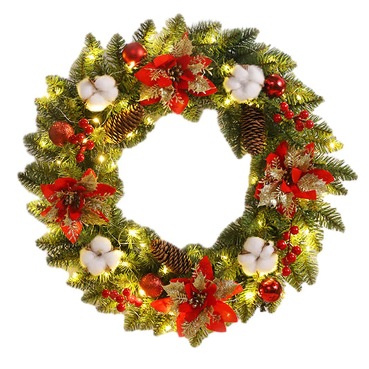 40cm Light-Up Christmas Wreath – Artificial Spruce with Pinecones & Red Berries