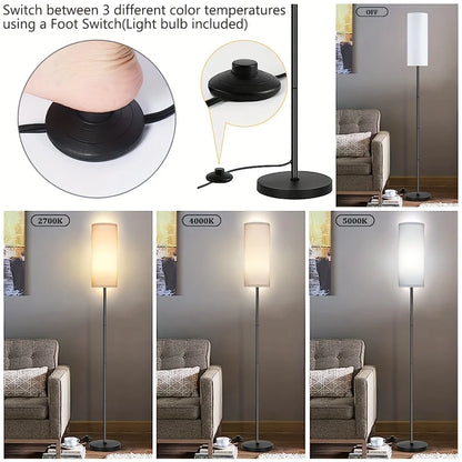 Modern Luxury Floor Lamp with Foot Switch Stepless Dimmer Tall Standing Lamp Fabric Lampshade for Bedroom Living Room Office