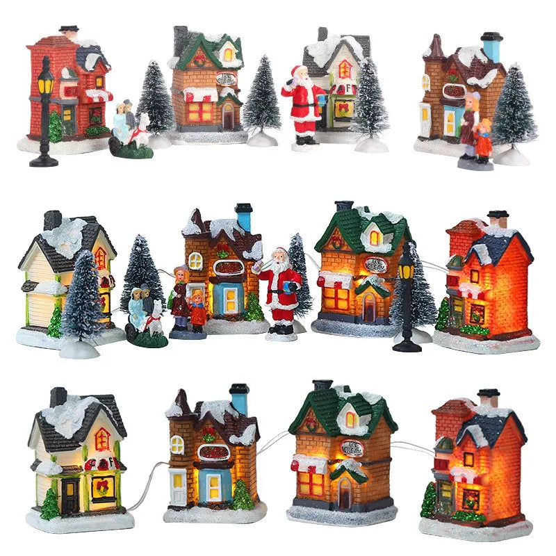 LED Christmas Village Set – Resin Santa House Ornaments