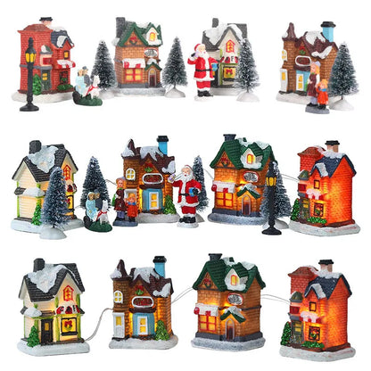 LED Christmas Village Set – Resin Santa House Ornaments