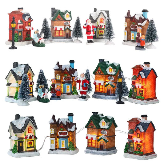 LED Christmas Village Set – Resin Santa House Ornaments
