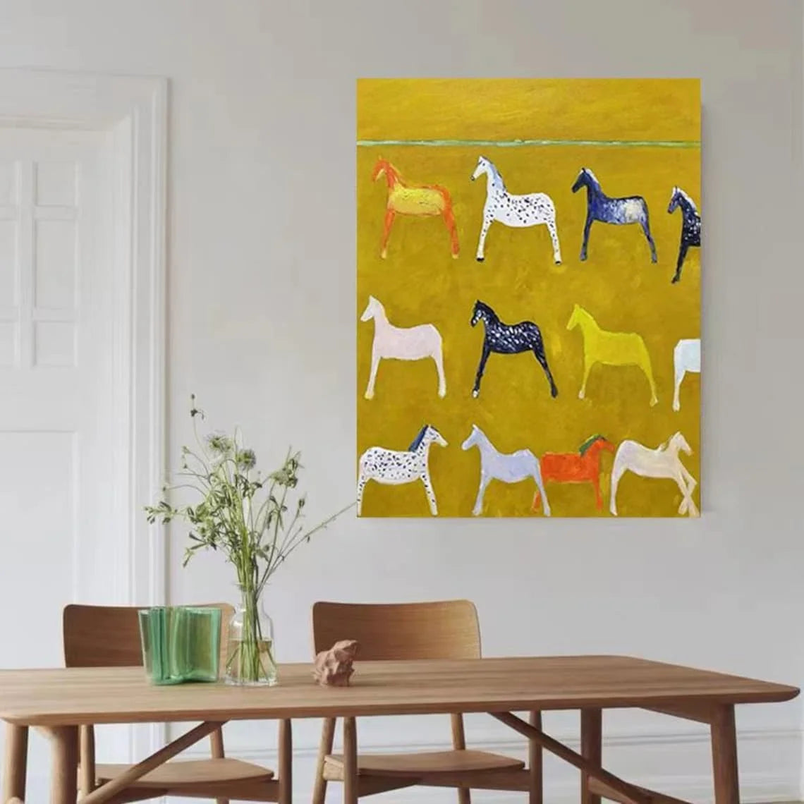 Yellow Horse Abstract Canvas – Hand-Painted Modern Wall Art