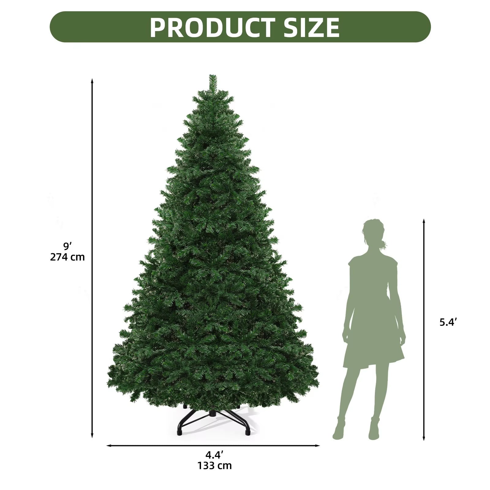 Artificial Pine Christmas Tree – Foldable Metal Base, 6ft / 7.5ft / 9ft Options