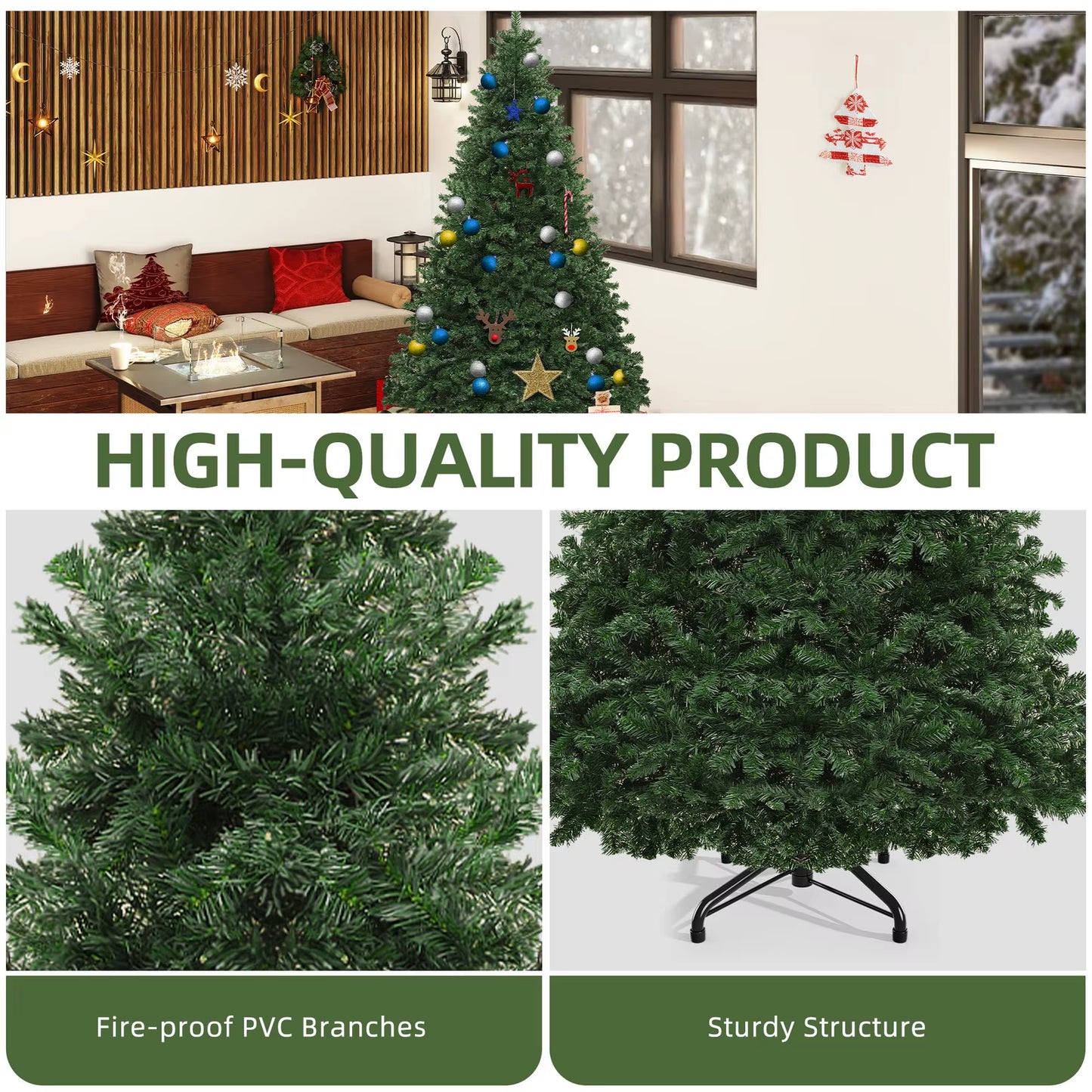 Artificial Pine Christmas Tree – Foldable Metal Base, 6ft / 7.5ft / 9ft Options